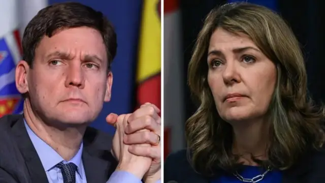 دو تصویر جداگانه از چهره های دیوید ابی، نخست‌وزیر بریتیش کلمبیا (چپ) و دنیل اسمیت، نخست‌وزیر آلبرتا