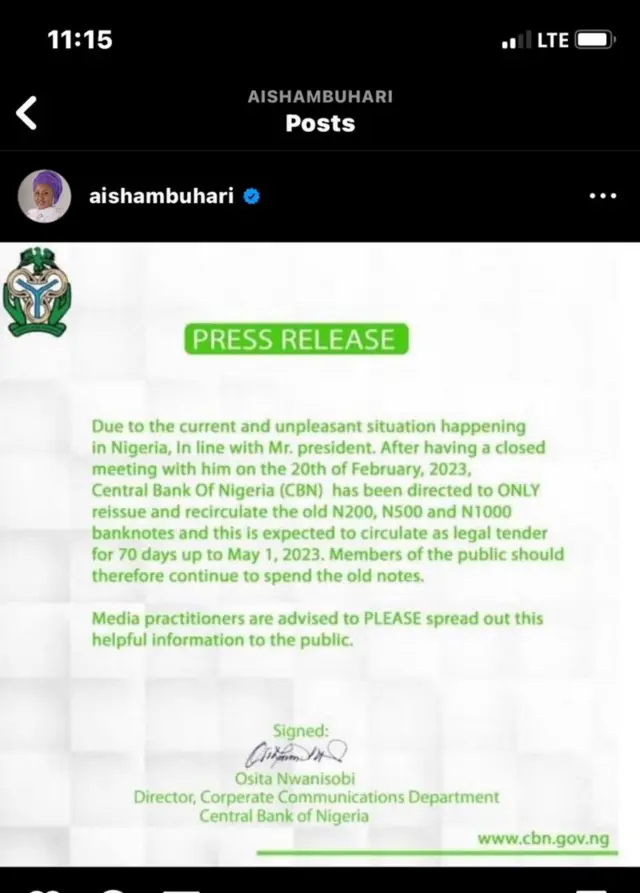 Nigeria president wife say na hackers post di fake news