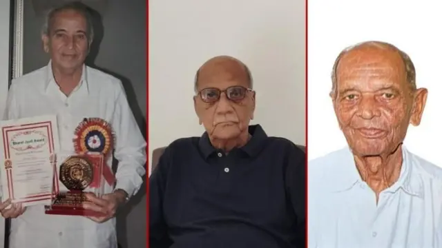 रमणिकभाई पांड्या (डावीकडे), सतीशभाई चावडा (मध्यभागी) आणि 91 वर्षीय बालूभाई पटेल - हे काँग्रेस कार्यकर्ते आहेत जे 1961 च्या अधिवेशनात देखील उपस्थित होते आणि अजूनही काँग्रेससोबत आहेत.