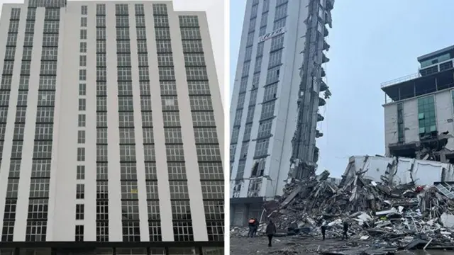 Kabla na baada ya: jengo jipya la ghorofa huko Iskanderun baada ya tetemeko la ardhi mnamo Februari 6