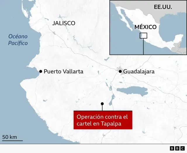 Un mapa de la ubicación de Tapalpa y Jalisco