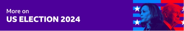 Aworan to n kede ibo naa, pẹlu ori Kamala Harris ati Donald Trump.