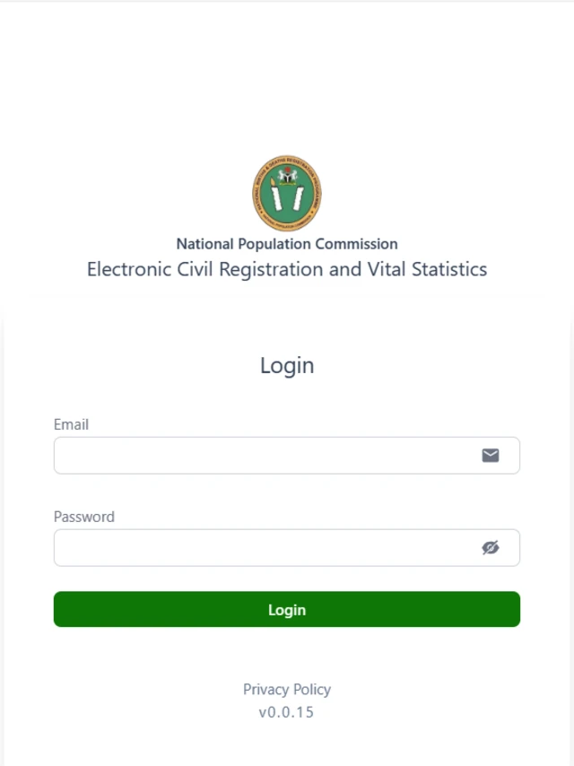 Screenshot of di portal for e-CRVS 