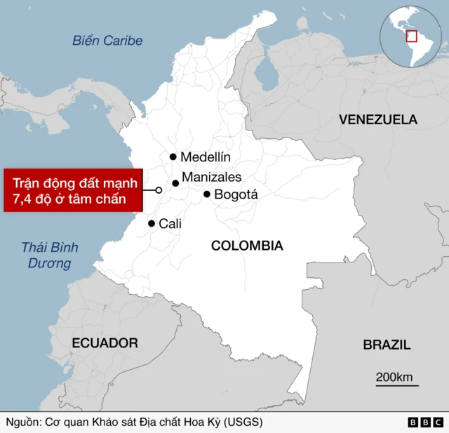 bản đồ minh hoạ động đất tại Colombia 