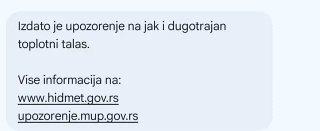 SMS poruka - izdato je upozorenje na jak i dugotrajni toplotni talas