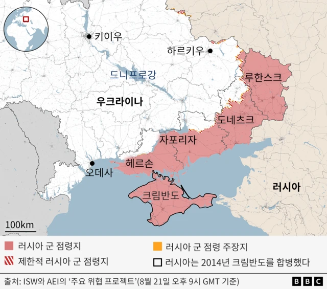 러시아 군 점령지를 표시한 지도