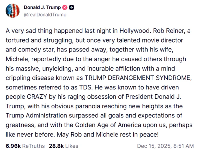 Un mensaje de Donald Trump en Truth Social