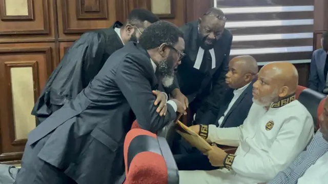 Nnamdi Kanu dey talk wit im lawyers for court on October 16, 2025