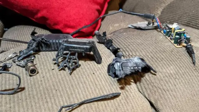 An ICOM-branded walkie talkie was destroyed by a blast at a house on the outskirts of Baalbek
