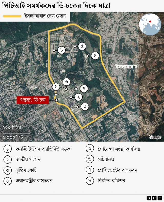 পিটিআই সমর্থকদের ডি-চকের দিকে যাত্রা 