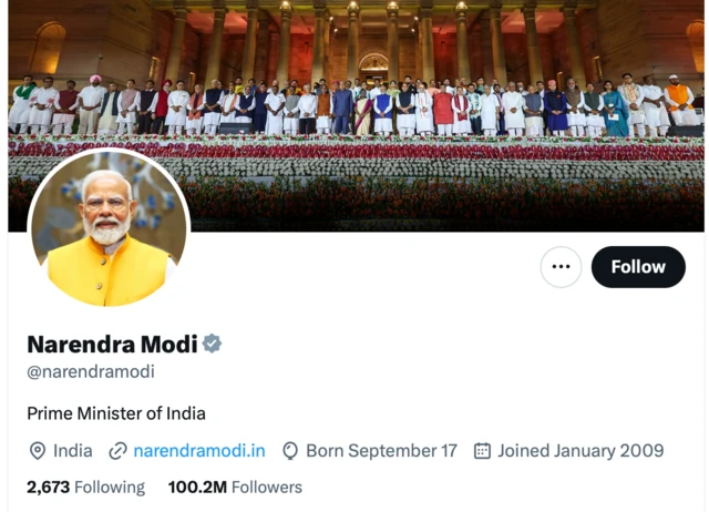 در ۱۴ ژوئیه‌‌ تعداد فالوئرهای نخست‌وزیر هند در شبکه اجتماعی ایکس به ۱۰۰ میلیون نفر رسید. 