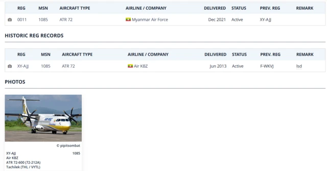 ATR လေယာဉ်တစ်စင်းတည်းကို Air KBZ နဲ့ တပ် တစ်လှည့်စီ မှတ်ပုံတင်