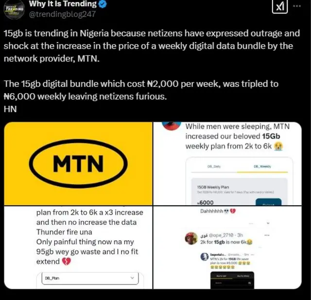 X trends on MTN data increase