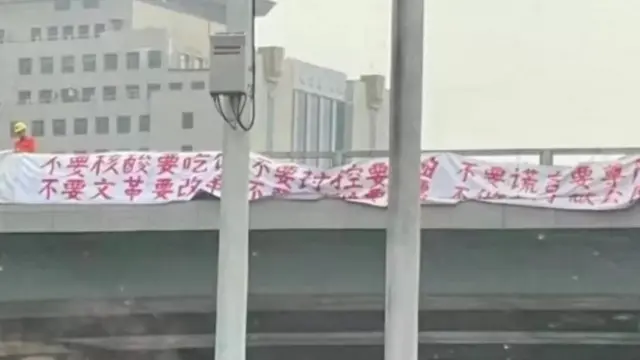تصور میشود که این معترض کلاه زرد و لباس کار نارنجی به تن داشته است