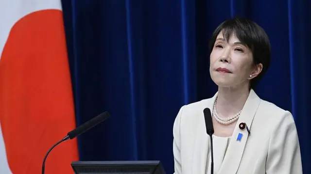 Sanae Takaichi, primera ministra de Japón, durante una conferencia de prensa en la oficina del primer ministro en Tokio, Japón, el lunes 27 de julio de 2026.