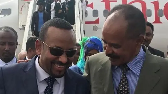 Rais wa Eritrea Isaias Afwerki (kulia) na Waziri Mkuu wa Ethiopia Abiy Ahmed, walioonekana hapa mnamo 2018, ni washirika wakubwa.