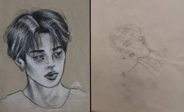 سمت راست نقاشی آرمیتا گراوند و نقاشی سمت چپ نقاشی نیکا شاکرمی