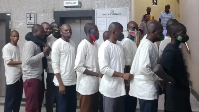 Some of di terror suspects wey appear for court on monday, 15 May, 2026