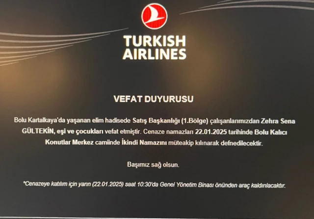 THY'nin paylaştığı taziye mesajı