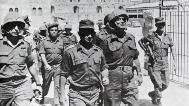 Israeli military commanders arrive in East Jerusalem during the Six Day War in 1967