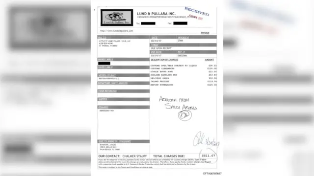 ABD Adalet Bakanlığı arşivlerindeki bir faturada, sağ üst köşede 