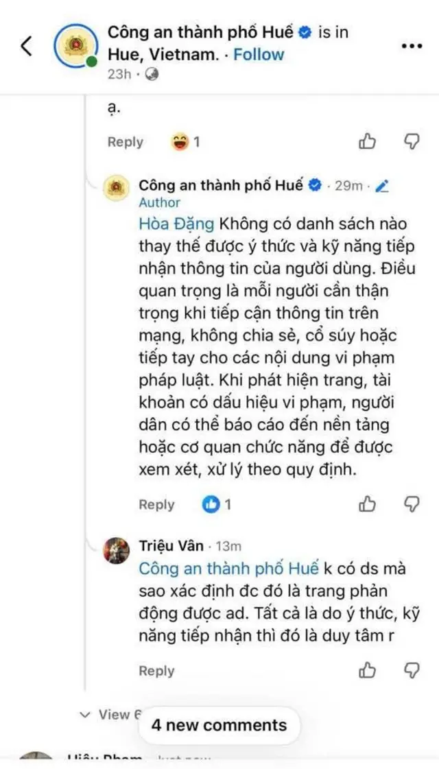 Câu trả lời của Công an TP Huế khi người dân hỏi về danh sách các "trang chống phá"