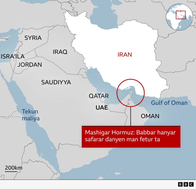 Taswirar da ke nuna mashigar Hormuz da ƙasashen da ke kawaye