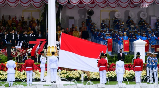 Upacara Peringatan Detik-Detik Proklamasi dalam rangka Hari Ulang Tahun (HUT) ke-77 Kemerdekaan Republik Indonesia di Istana Merdeka, Jakarta, pada Rabu, 17 Agustus 2022 