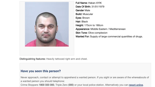 Avustralya'nın South Wales Eyaleti Emniyeti'nin internet sayfasında, en çok aranan zanlılar listesinde Ayık'ı gösteren sayfa