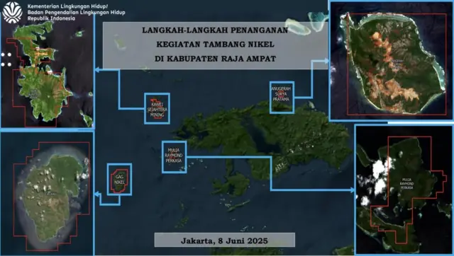 Lokasi pertambangan nikel di Raja Ampat, dan kondisi Pulau Manuran.