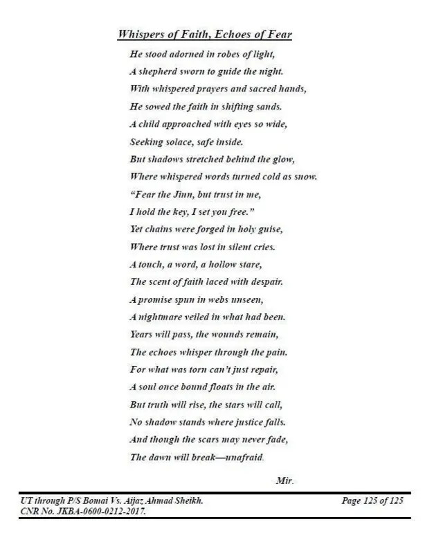 ਆਪਣੇ ਫੈਸਲੇ ਵਿੱਚ, ਜੱਜ ਨੇ ਇੱਕ ਕਵਿਤਾ ਰਾਹੀਂ ਬੱਚਿਆਂ ਦੇ ਸ਼ੋਸ਼ਣ ਬਾਰੇ ਗੱਲ ਕੀਤੀ ਹੈ।