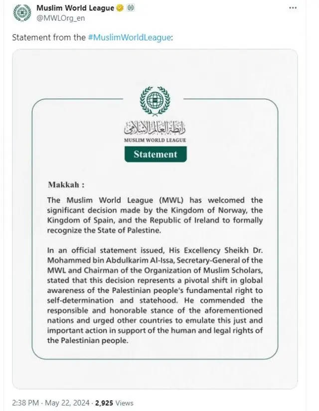  मुस्लिम वर्ल्ड लीग की प्रतिक्रिया