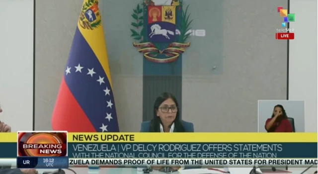 Delcy Rodíguez durante su internación en cadena nacional este sábado 3 de enero. 