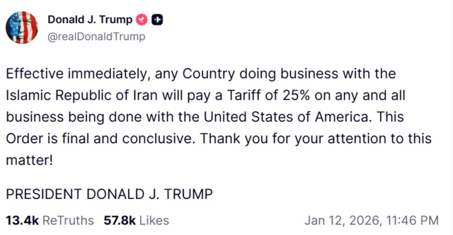 حساب الرئيس الأمريكي على منصة تروث سوشال.