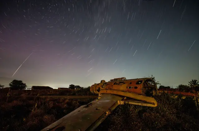 A view from an abandoned military airbase in Kakheti, Georgia shows the night sky during the annual Perseid meteor shower on 12 August 2024