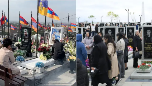 Fotoda Yerevan və Bakıda hərbi məzarlıq görünür, Ermənistandakı qəbirstanlıqda hər bir məzarın üstündə bayraq dalğalanır və qəbirlərin dizaynı fərqlidir. Azərbaycancandakı məzarlıqda ayrı-ayrı bayraqlar yoxdur, bütün məzarlar eyni ölcüdə, üzərilərindəki fotolar eyni dizaydadır.
