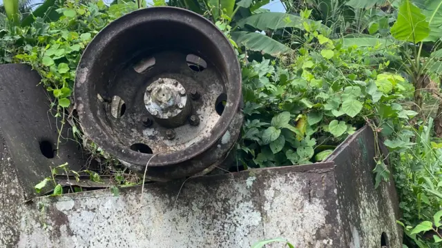 A view of an abandoned armoured tank used during di Civil war