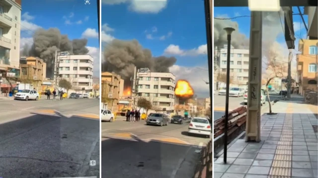 اسکرین‌شات از ویدیوی اختصاصی بی‌بی‌سی که حمله به اداره اطلاعات سنندج را نشان می‌دهد 