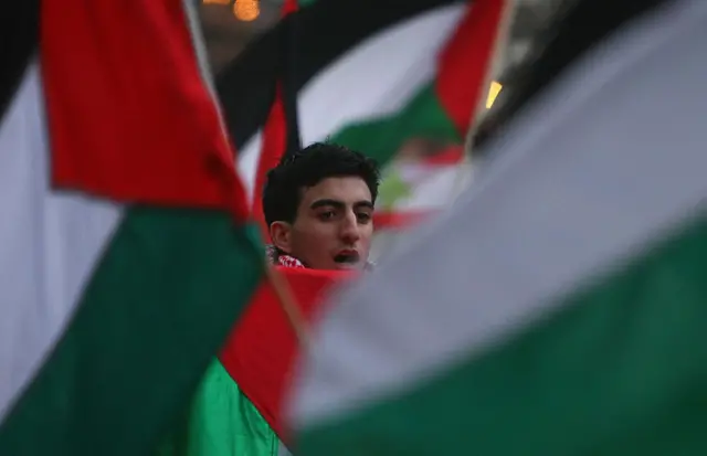 Foto ilustrasi: Seorang pemuda Palestina dalam unjuk rasa di Berlin, Jerman, memprotes serangan Israel ke Gaza, 29 Desember 2008.