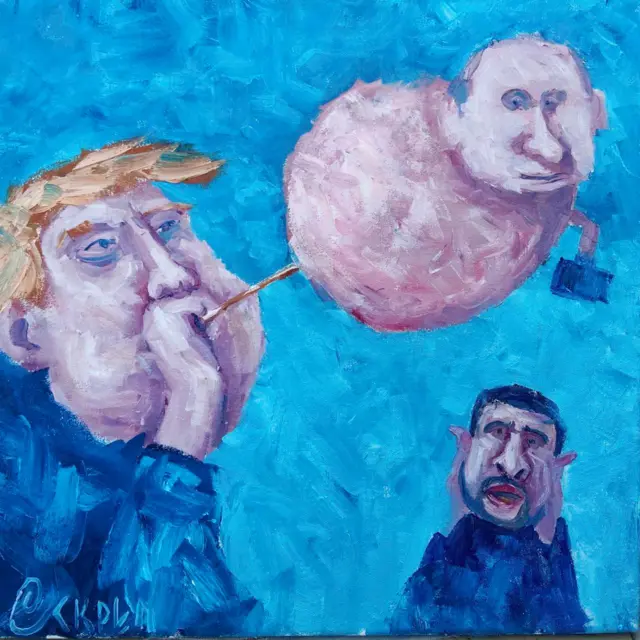 Карикатура на Дональда Трампа, Владимира Путина и Владимира Зеленского