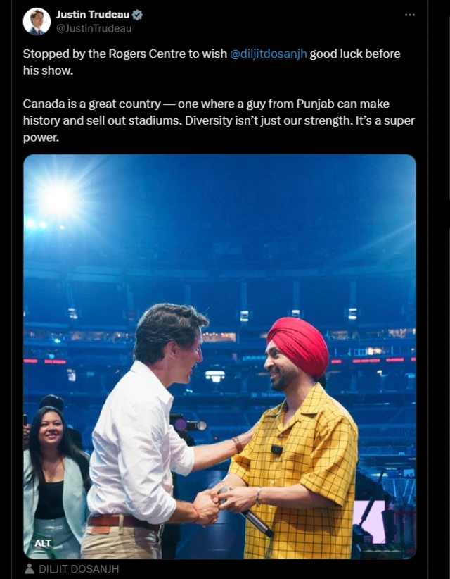 ਜਸਟਿਨ ਟਰੂਡੋ ਅਤੇ ਦਿਲਜੀਤ ਦੋਸਾਂਝ 