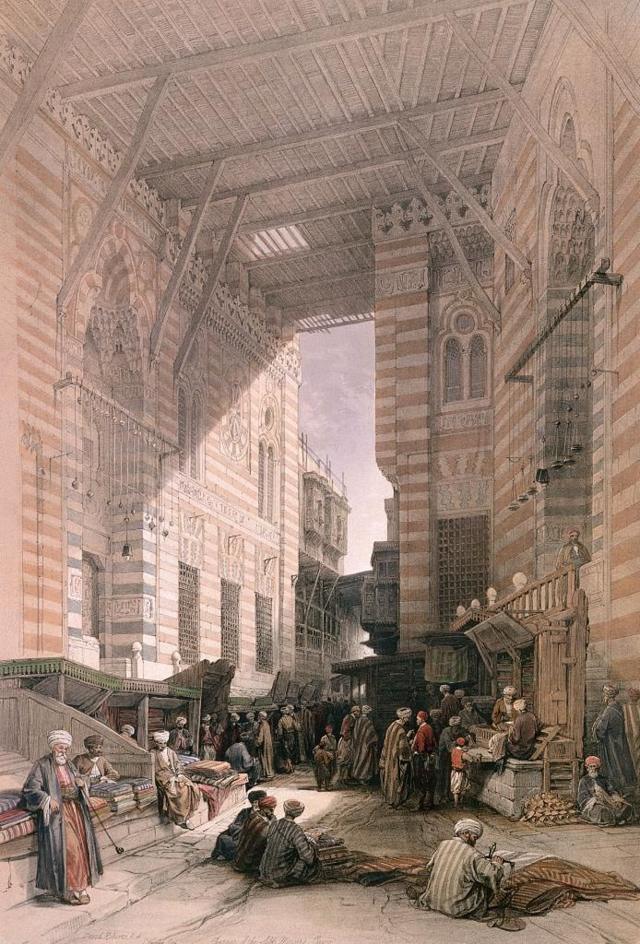 لوحة لسوق الحرير في القاهرة من أعمال الرسام البريطاني ديفيد روبرتس القرن 19.