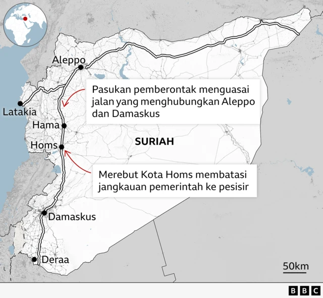 pemberontak kuasai jalan ke damaskus
