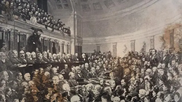 শিল্পীর চোখে ইলেকটোরাল কলেজে প্রেসিডেন্ট নির্বাচনের একটি দৃশ্য।