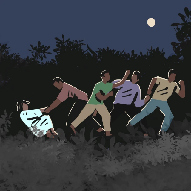 ጠላፊው እና አባሪዎቹ ጫካ ውስጥ እየሸሹ፤ ፀጋን በግዴታ አብራቸው እንድትሄድ ሲያደርጉ የሚያሳይ ምስል