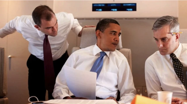 Ben Rhodes (L) Obama and Denis McDonough (R) 