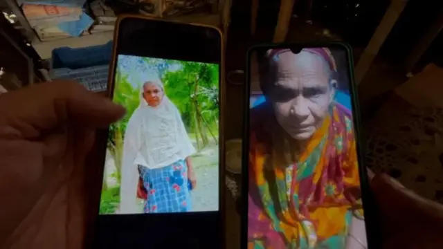 সাকিনা বেগমের ছবি মিলিয়ে যাচাই করে বিবিসি; ডানদিকে ঢাকার ছবি, বাঁদিকে আসামে তার পরিবার যে ছবি দেয়