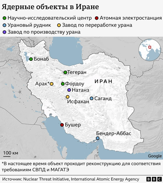 Карта ядерных объектов Ирана.