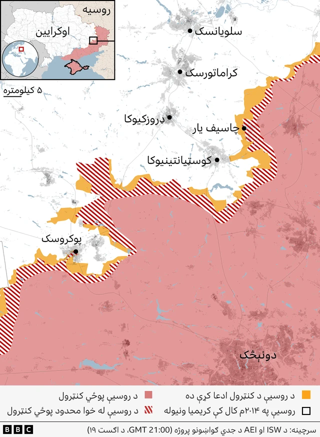 هغه نقشه، چې د لوېدیځ دونېڅک اصلي ښارونه ښیې. 