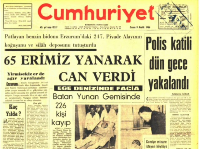 Cumhuriyet gazetesinin 9 Aralık 1966 tarihli baskısı